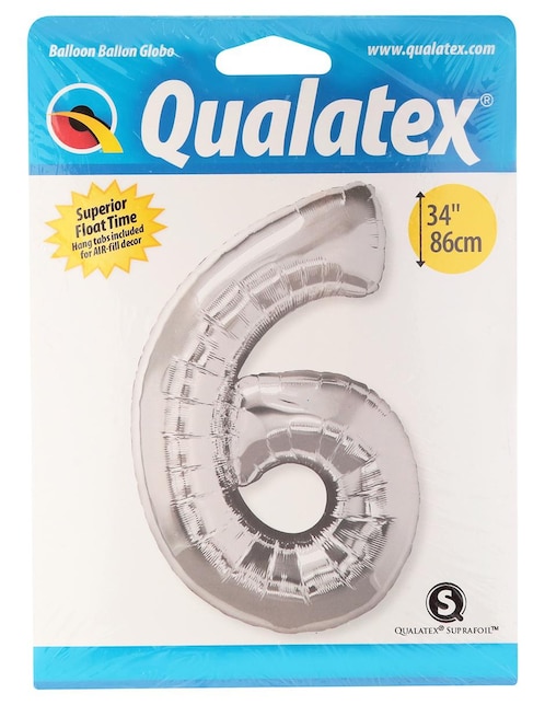 Globo metálico Qualatex Número 6 plateado