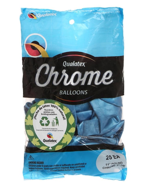 Set de 25 globos Qualatex Chrome azul