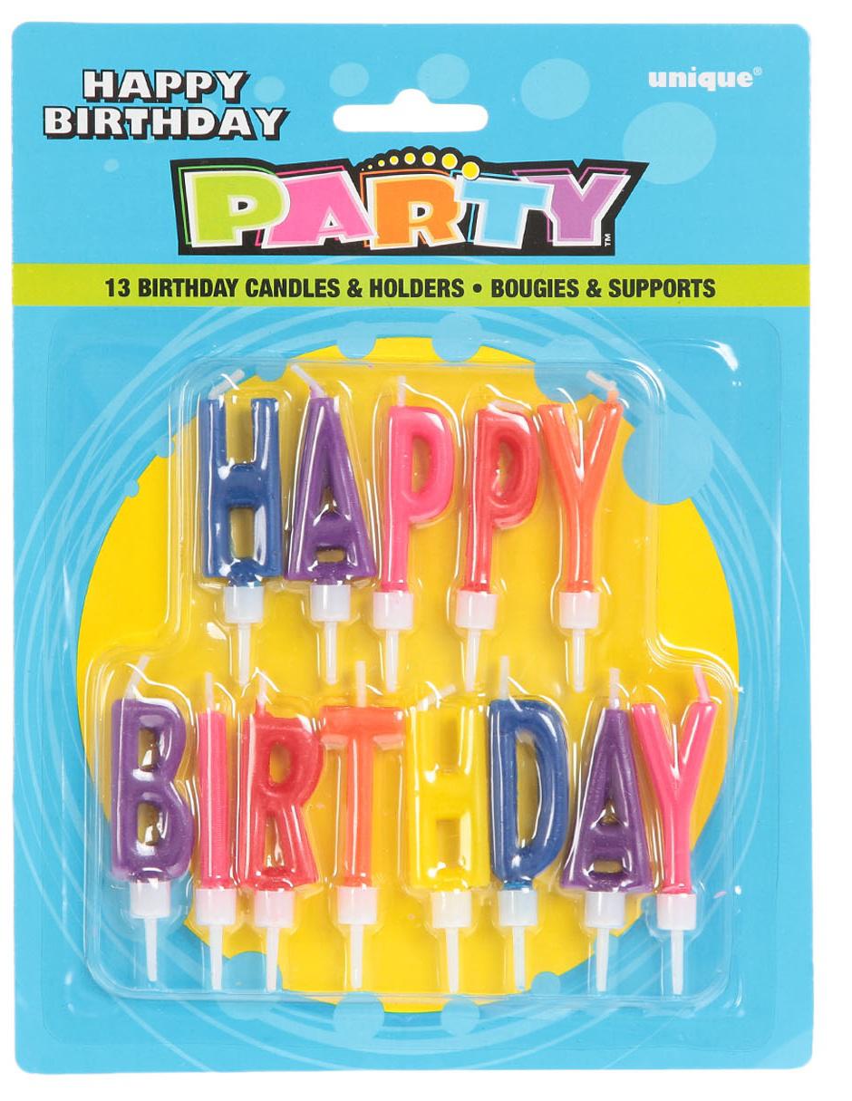 Set de 13 velas para pastel Unique Happy Birthday 